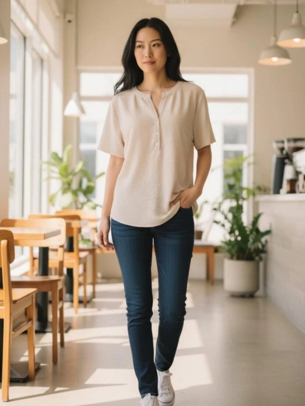 New Hilary Radley Short Sleeve V Neck Blouse Top S Cream NWT